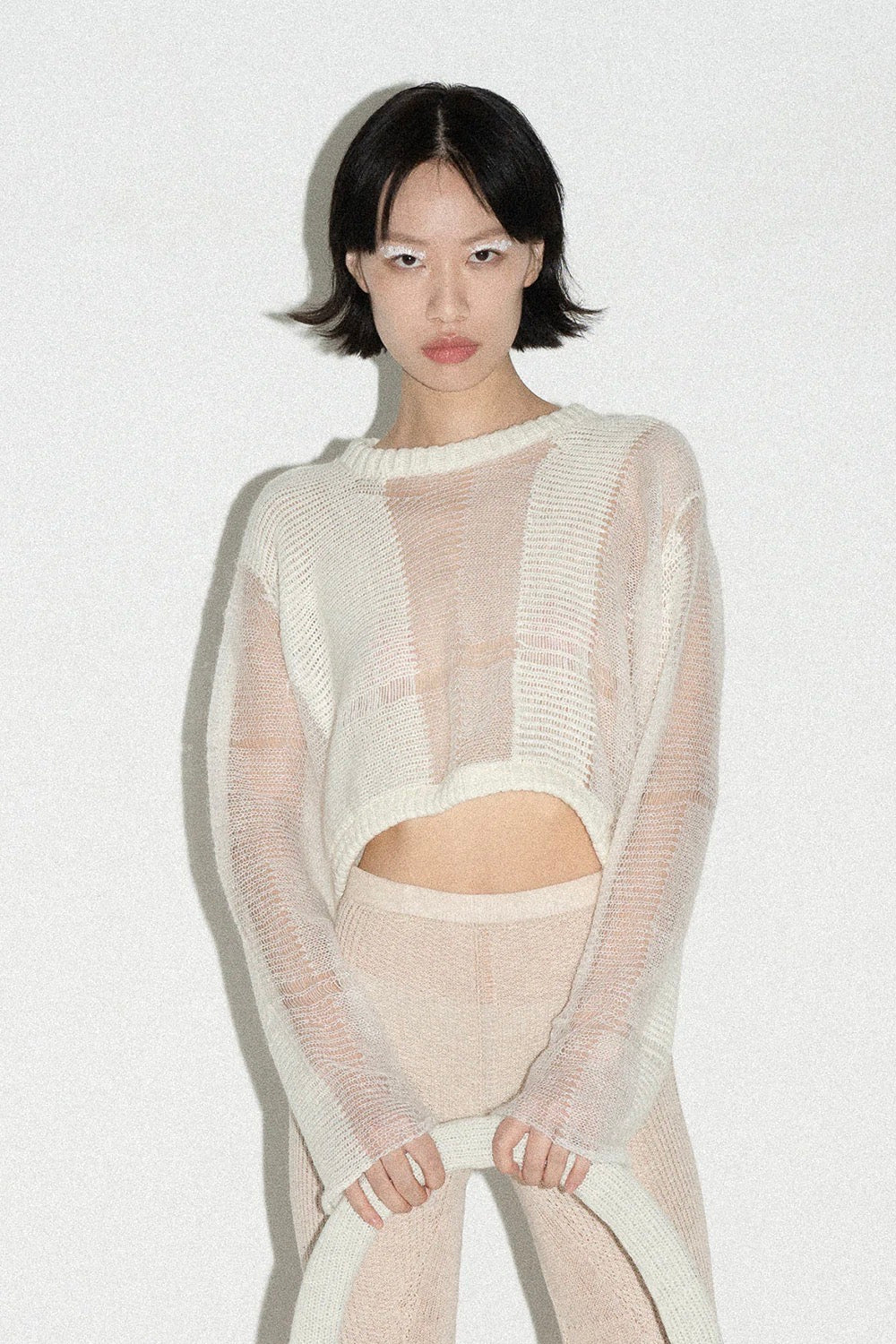 July Li - Block Cropped Sweater: White