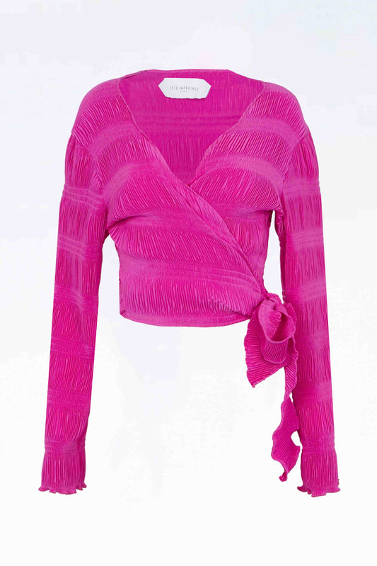 Fete Imperiale - Bonifacio Wrap Blouse: Fuchsia Pleats