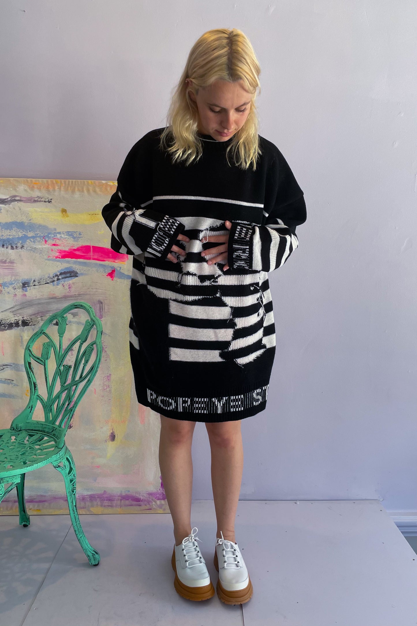 Iceberg- Popeye Sweater Dress: Black & White Stripes