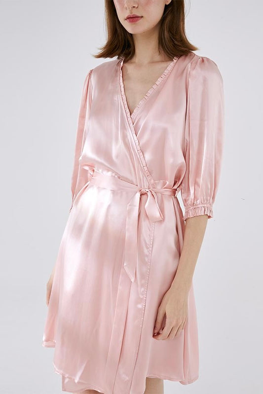 Not Just Pajama - Above the Knee Silk Robe : Pink