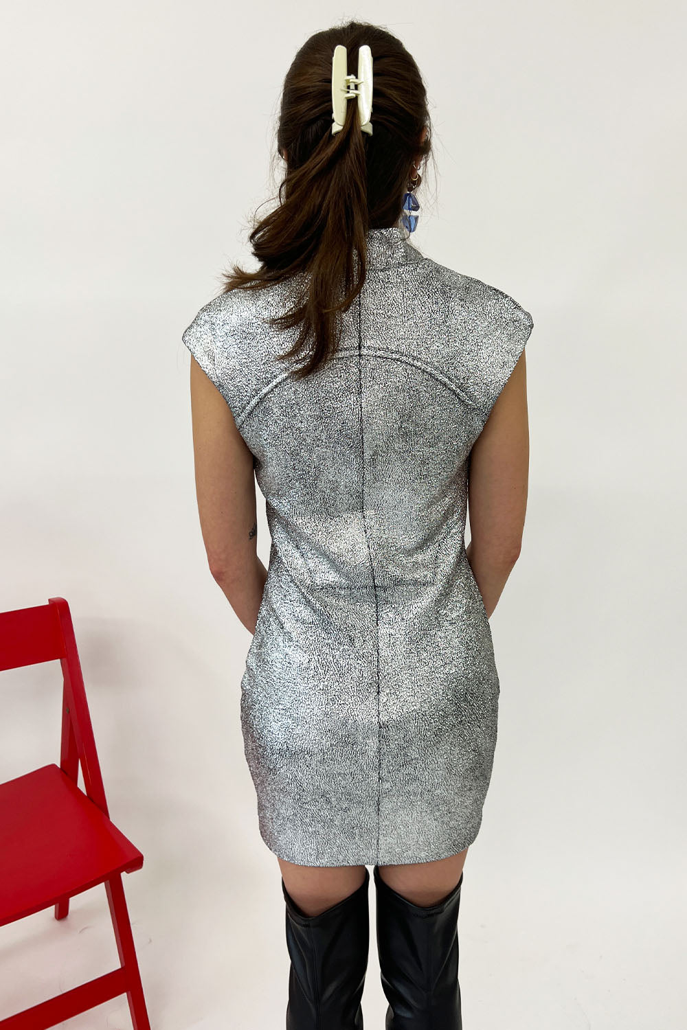 Monzlapur - Metallic Structured Dress: Silver