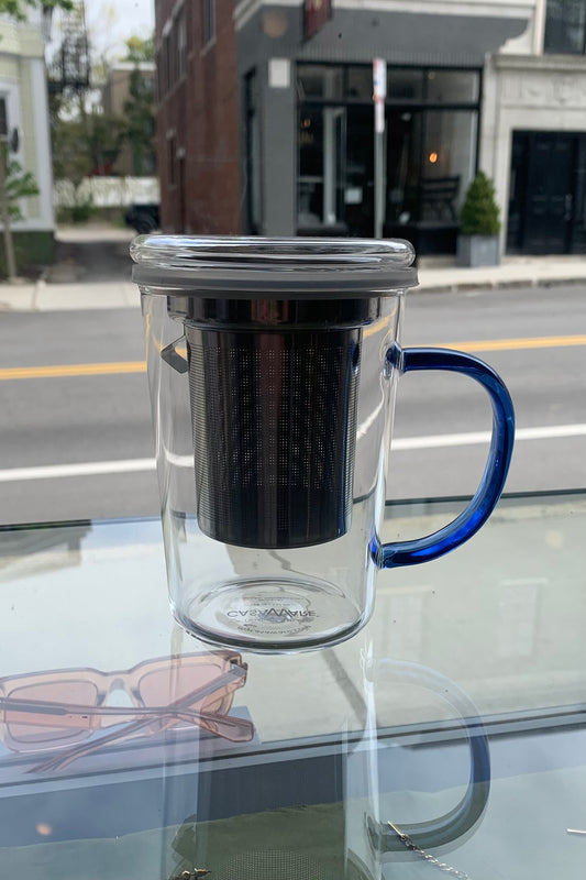 casaWare - Glass Tea Infuser Mug: Blue Handle
