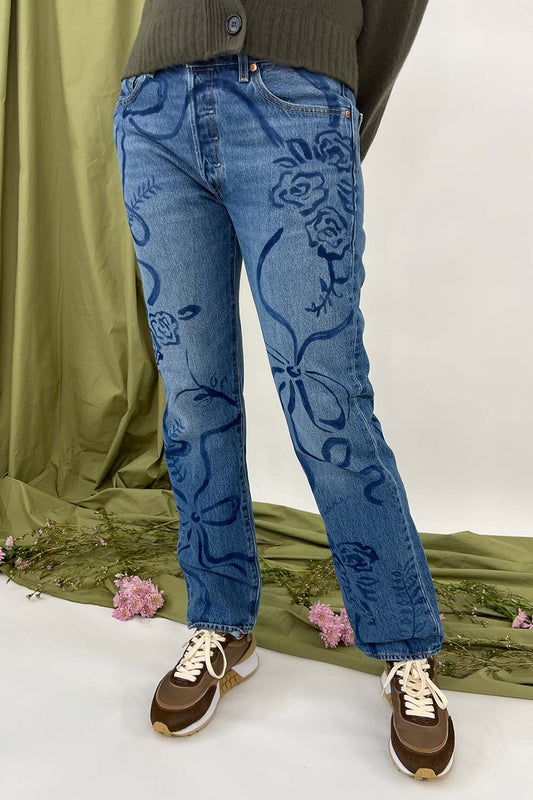 Collina Strada - Painted Levi's 501s: Laurel Ashleigh Floral