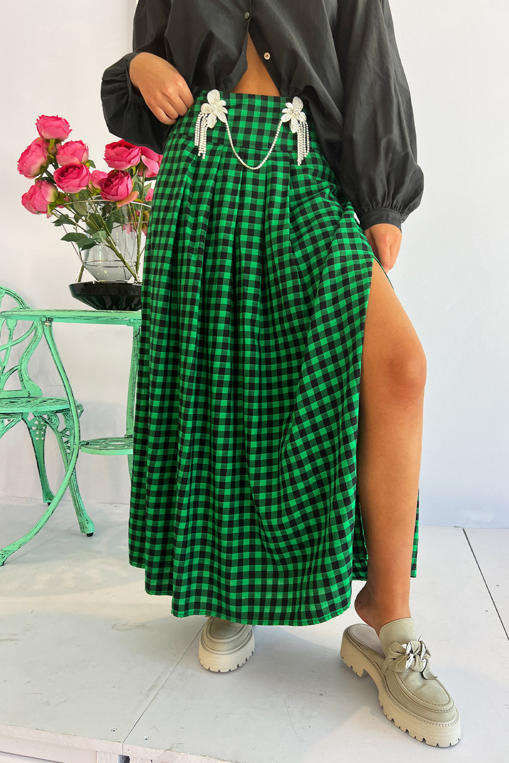 Bellerose- Vinna Skirt: Green Gingham