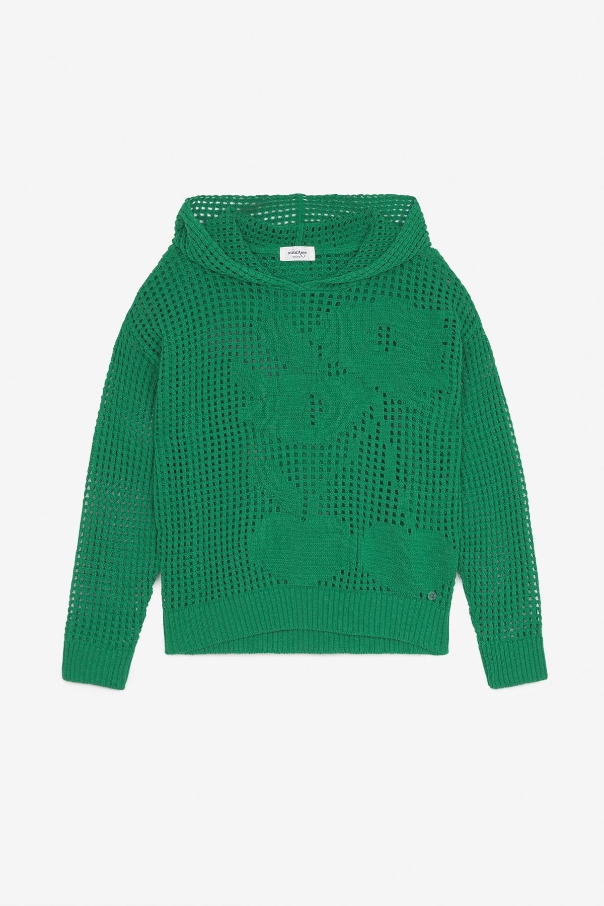 Ottod'ame- Crochet Cherry Hoodie: Forest Green