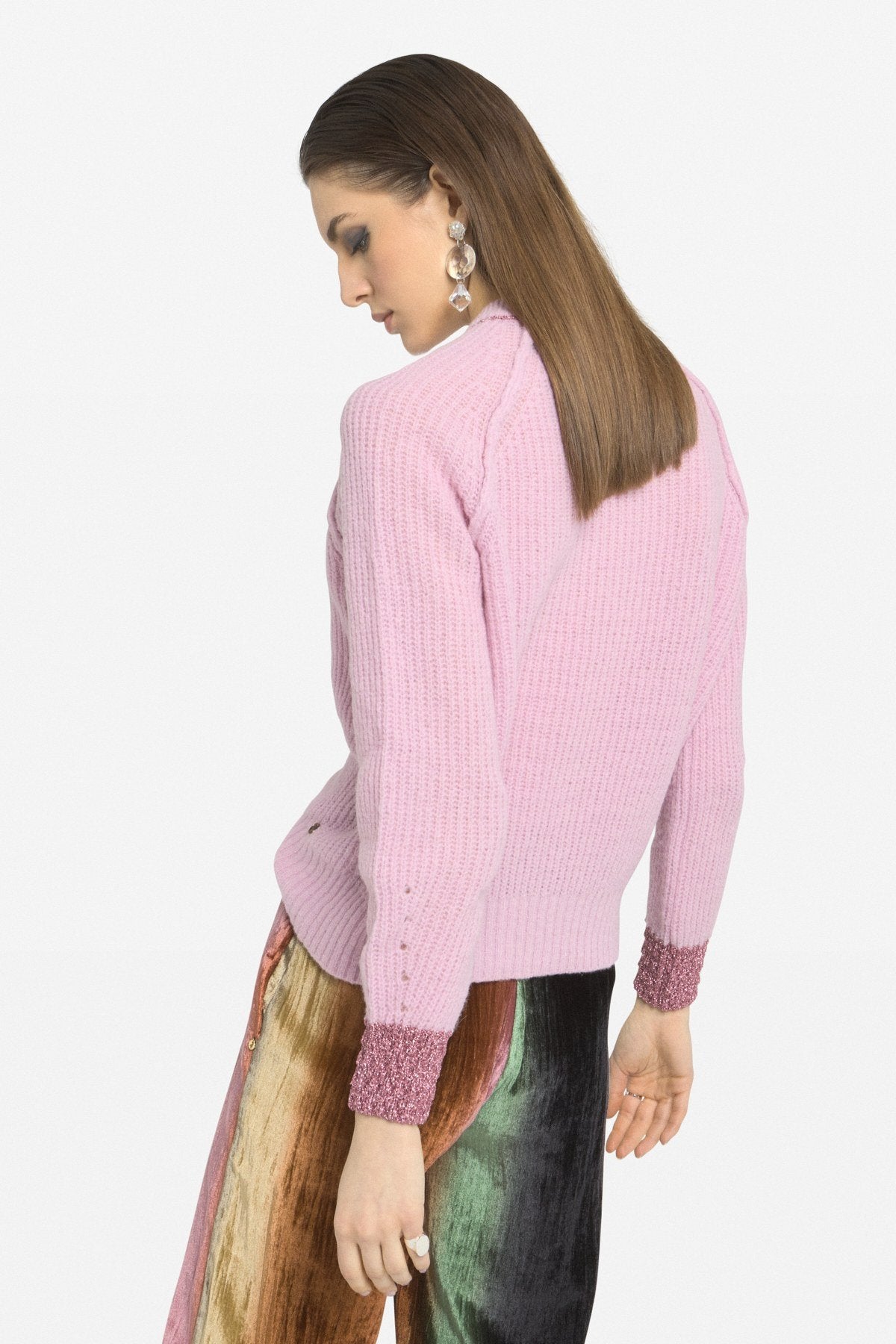 Ottod'ame - Sparkle Cuff Sweater: Pink