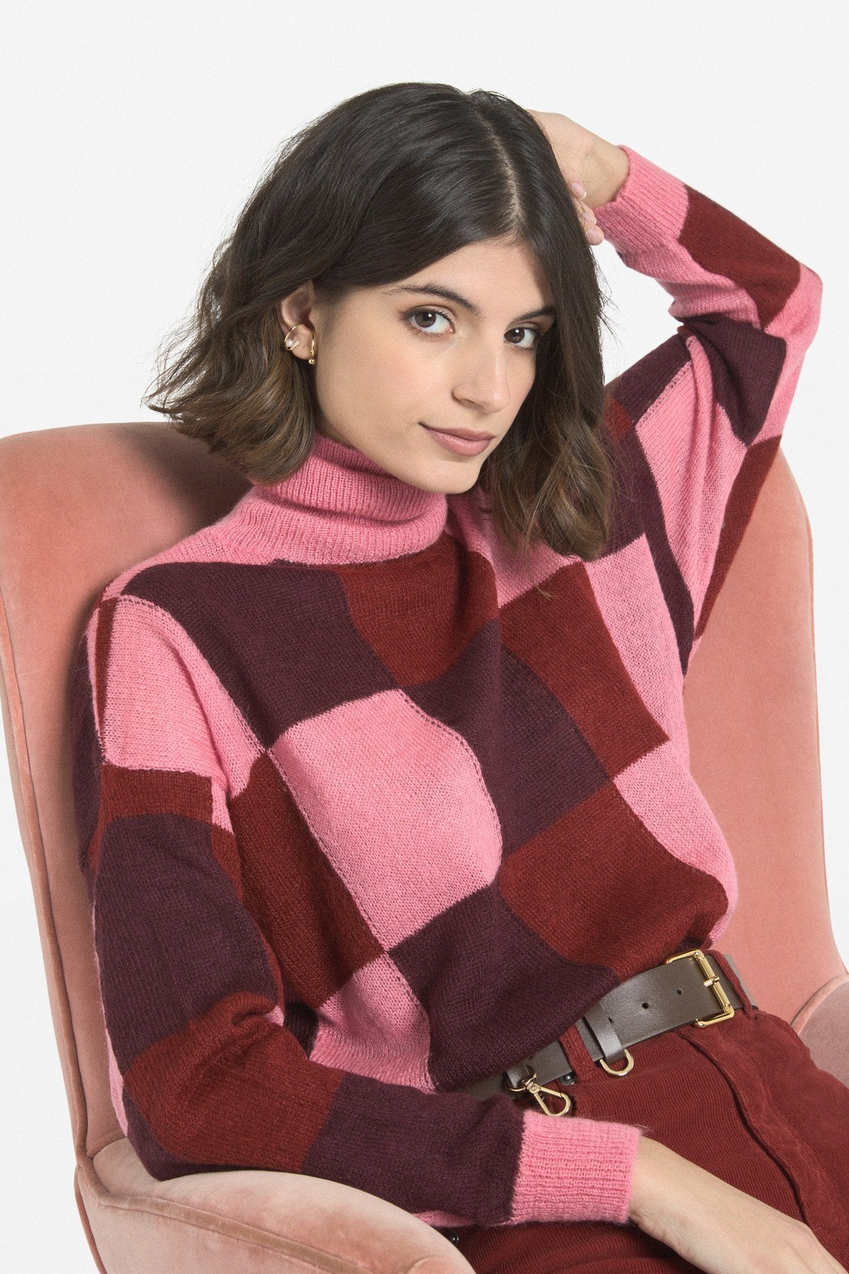 Ottod'ame - Checkered Sweater: Pink