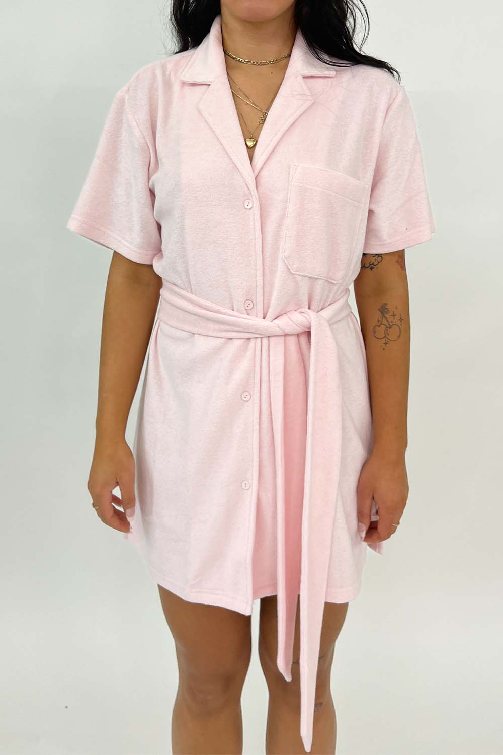 Summi Summi - Terry Shirt Dress: Baby Pink