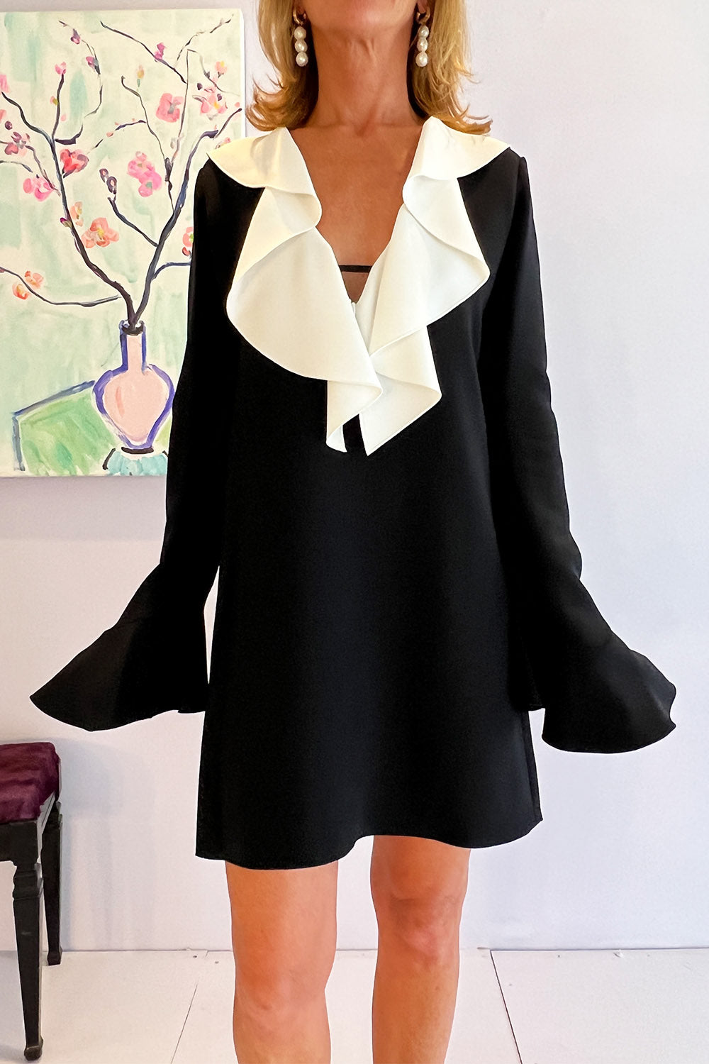 No. 21- Ruffled Mini Dress: Black / White