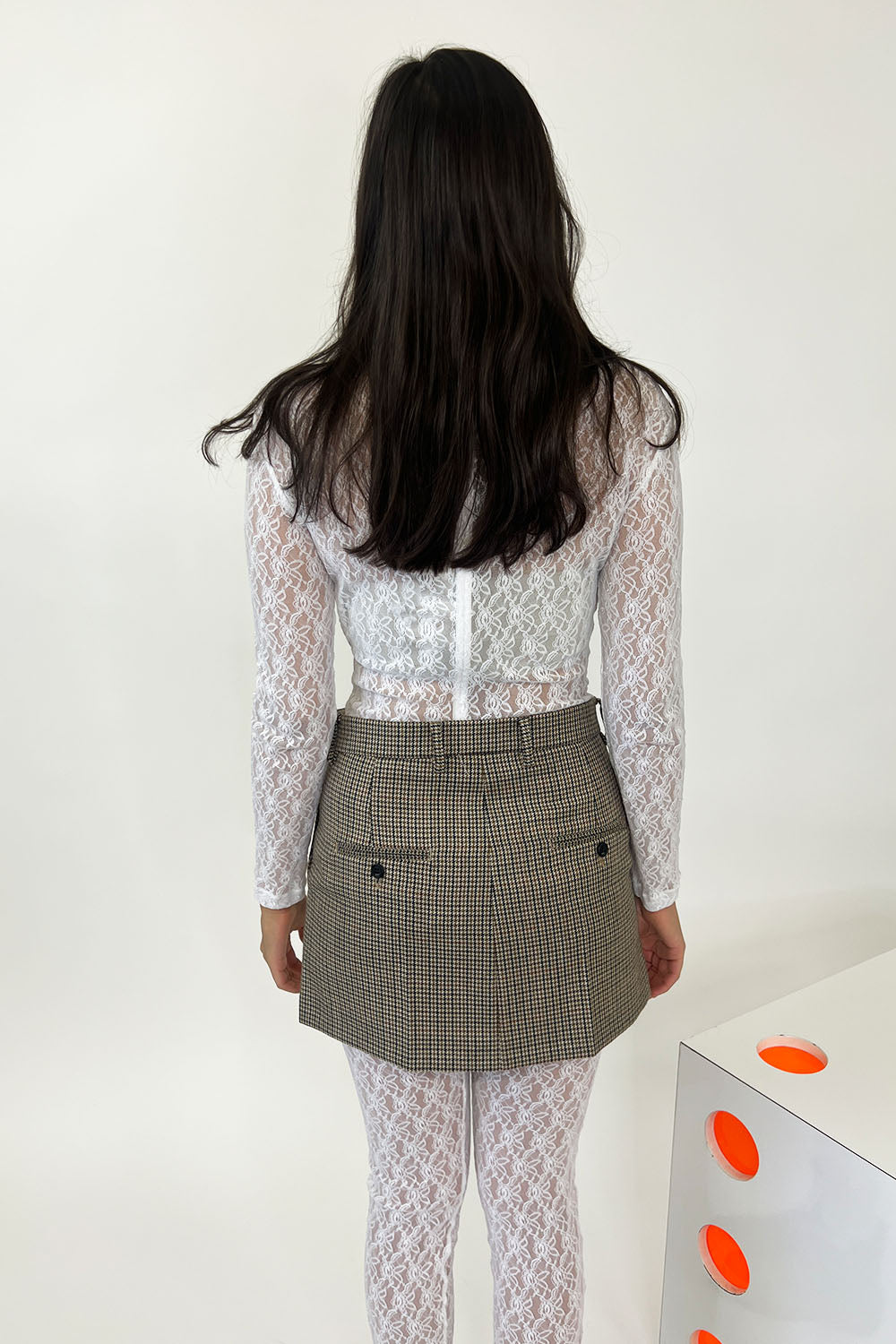 No. 21 - Houndstooth Mini Skirt: Khaki