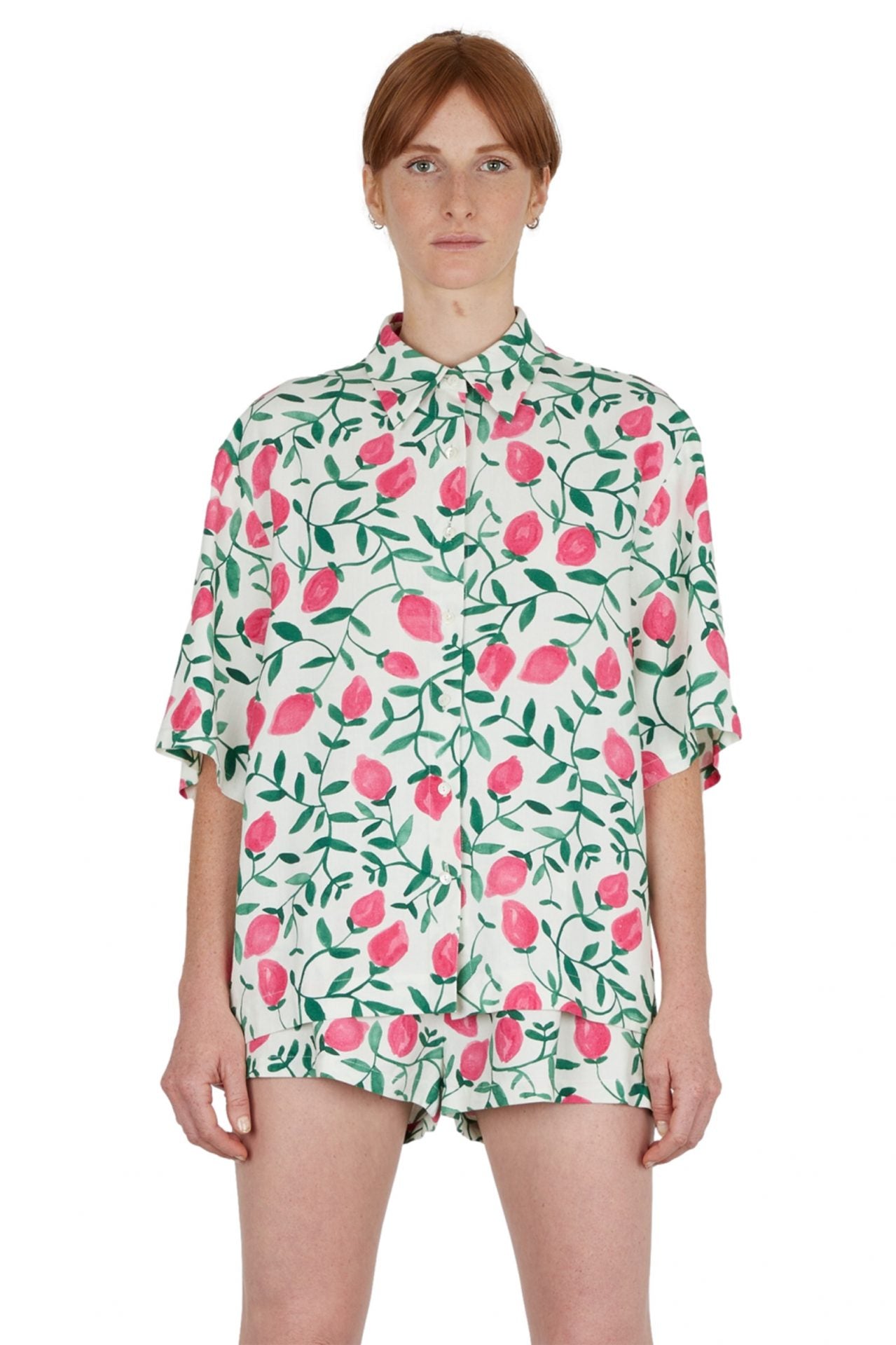 Benjamin Benmoyal - Short Sleeve Printed Shirt: Green/Pink