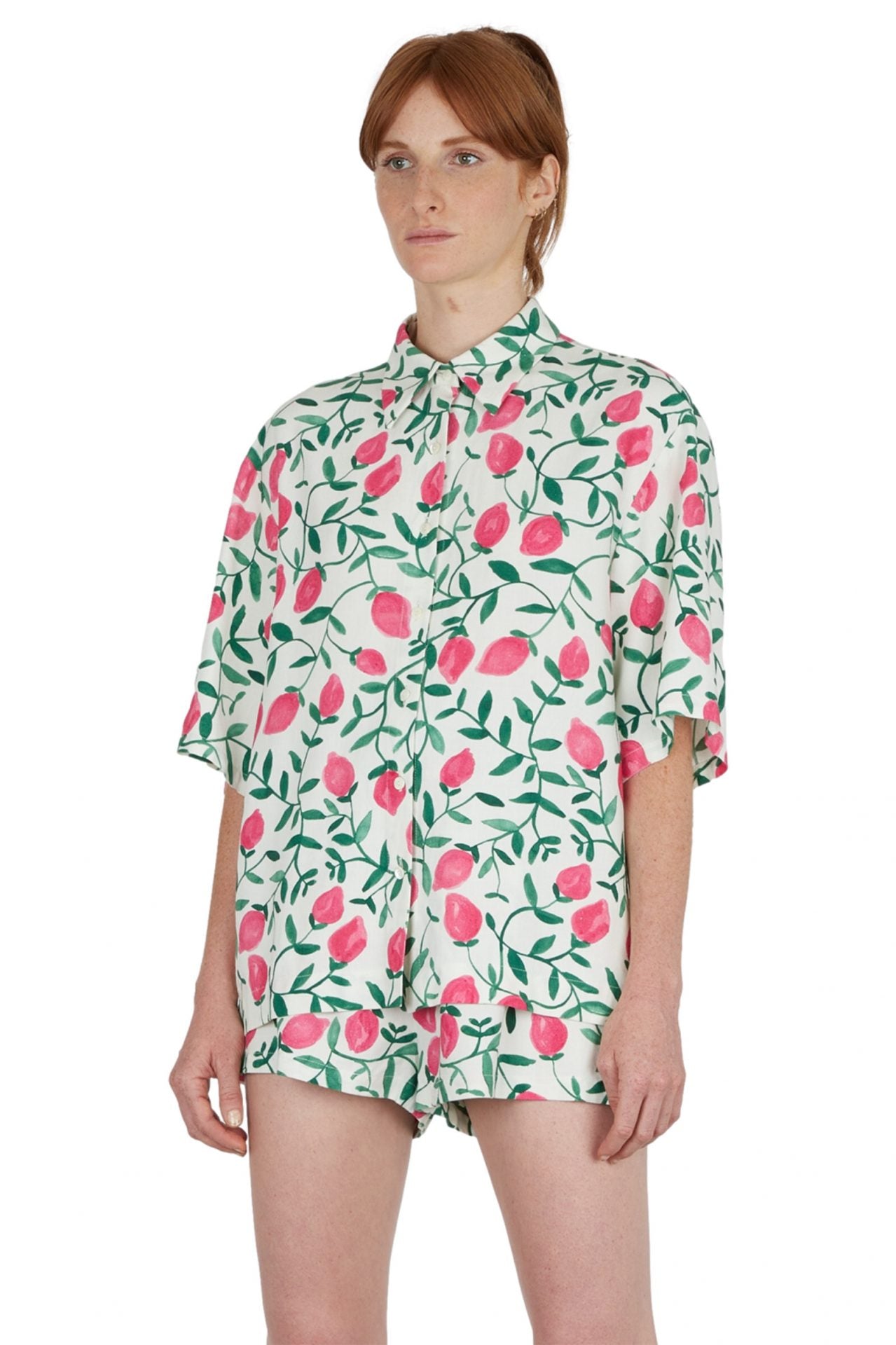 Benjamin Benmoyal - Short Sleeve Printed Shirt: Green/Pink