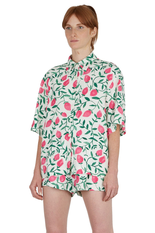 Benjamin Benmoyal - Short Sleeve Printed Shirt: Green/Pink