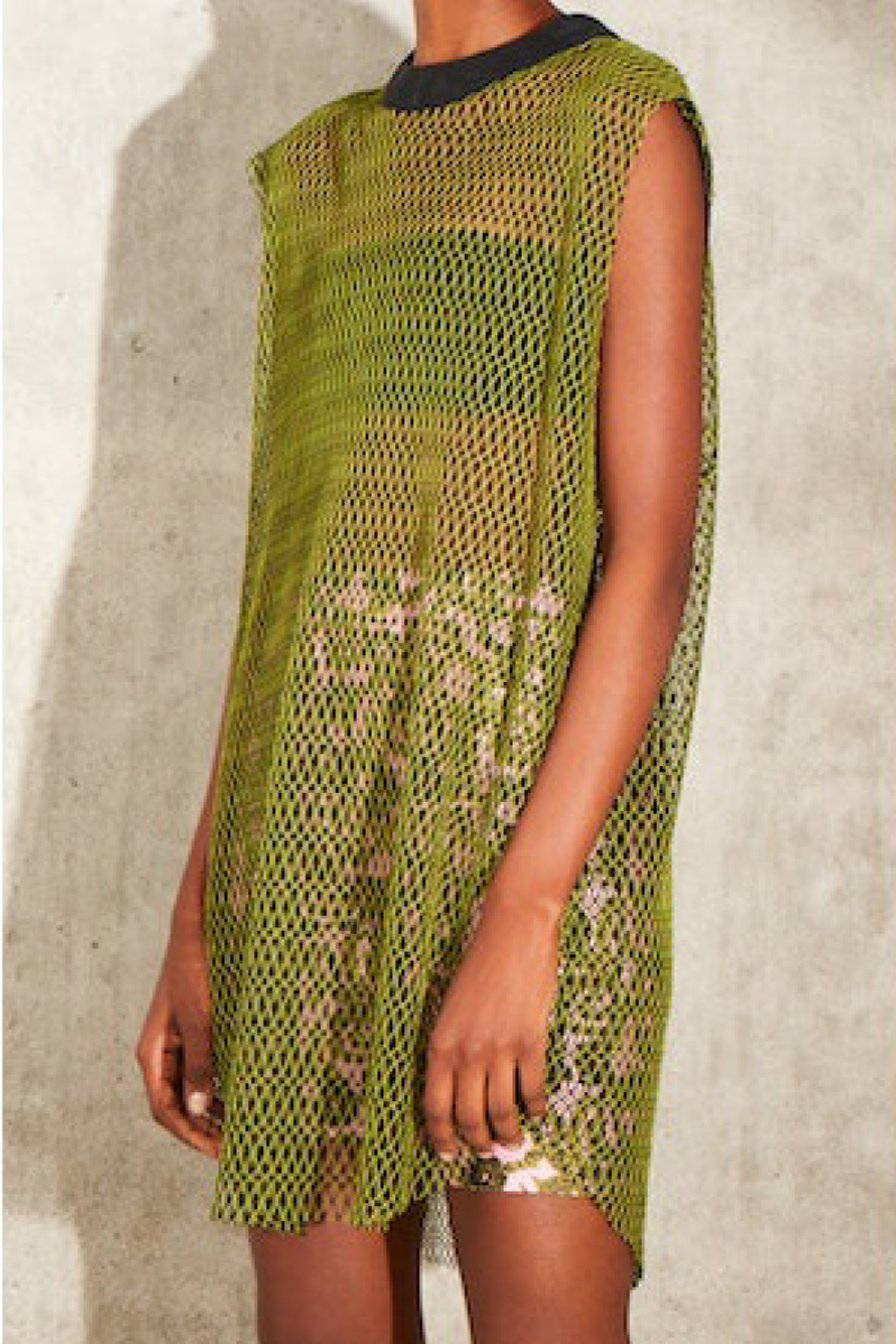 Monzlapur - Geometric Mesh Dress: Green