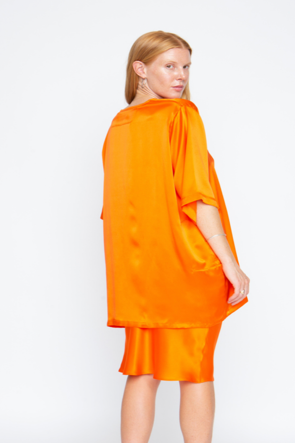 Lily Forbes - Milica Tie Top: Silk Charmeuse in Tangerine