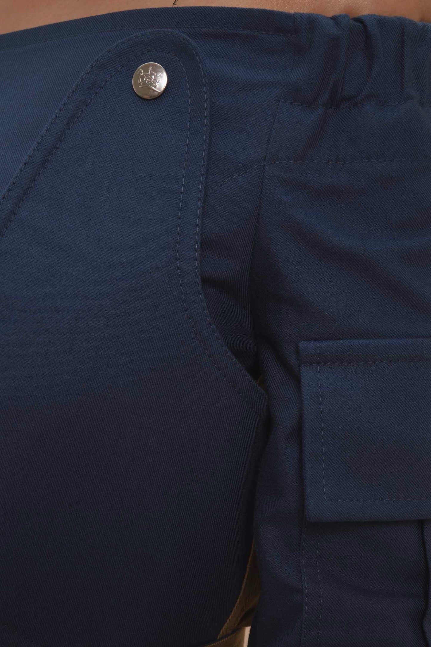 Thebe Magugu- Off Shoulder Bi-Color Trench Coat: Beige/Blue