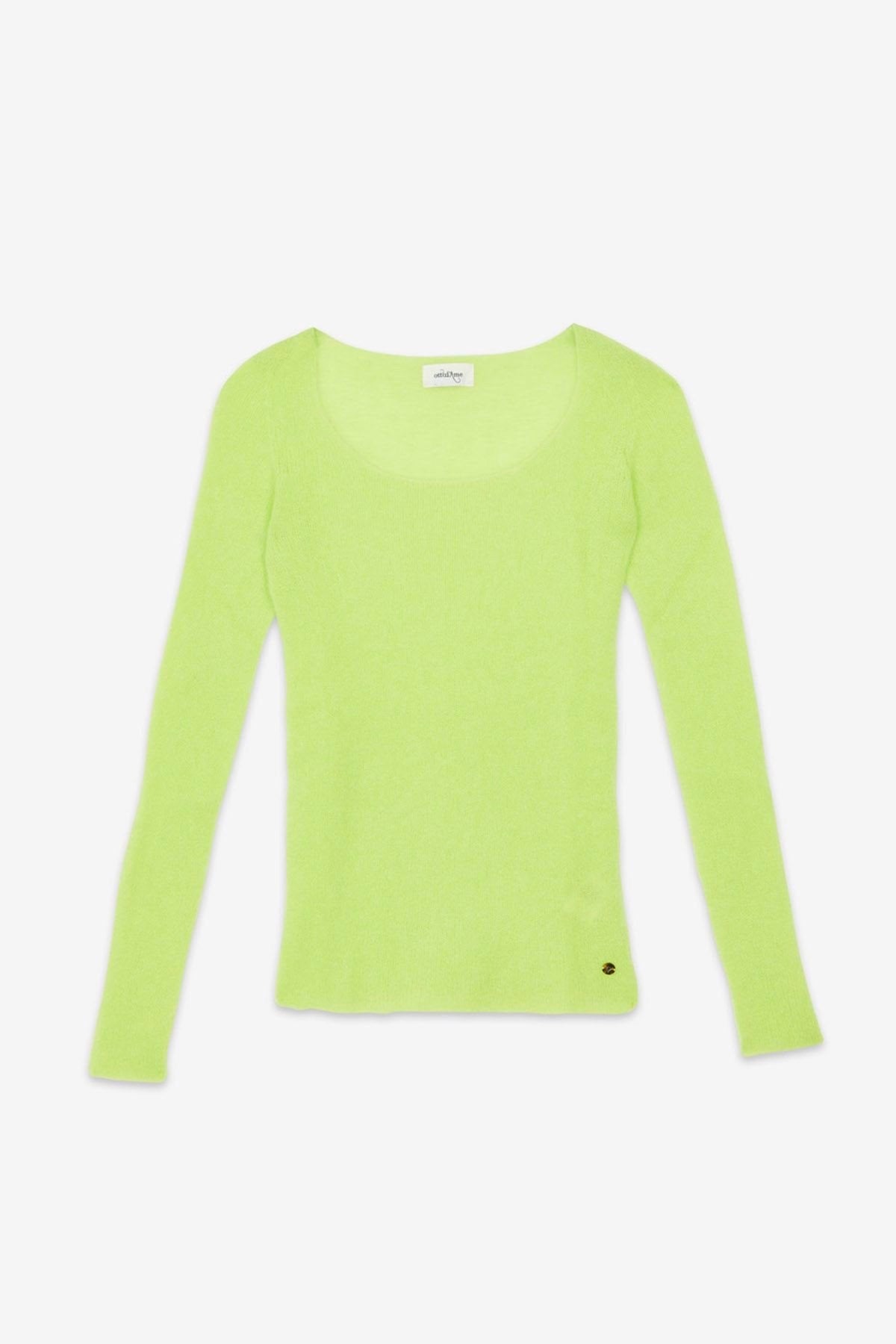 Ottod'ame- Mohair Blend Pullover: Florescent Green