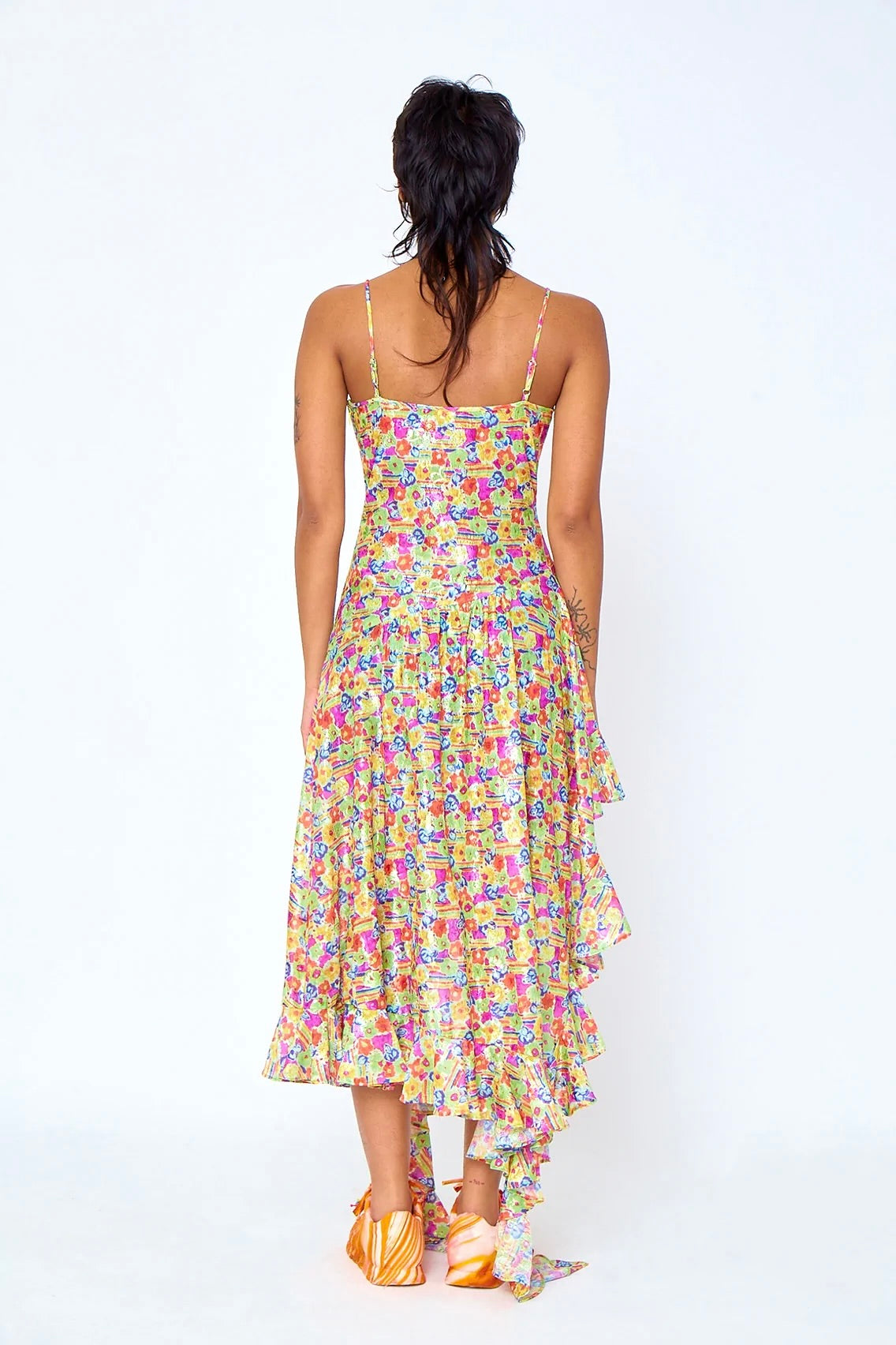 Collina Strada- Florist Dress: Lime Floral Stripe