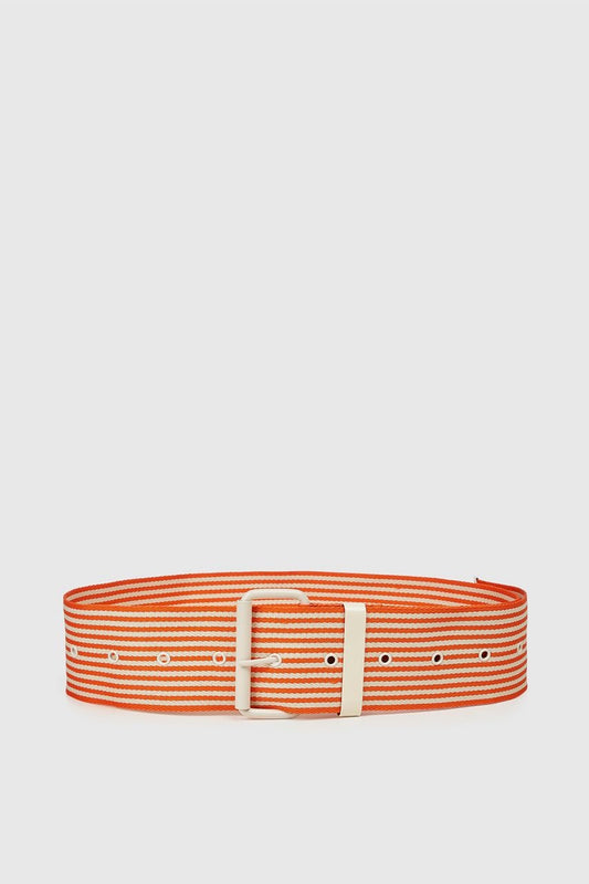 Essentiel Antwerp- Brancuso Striped Belt: Orange/ White