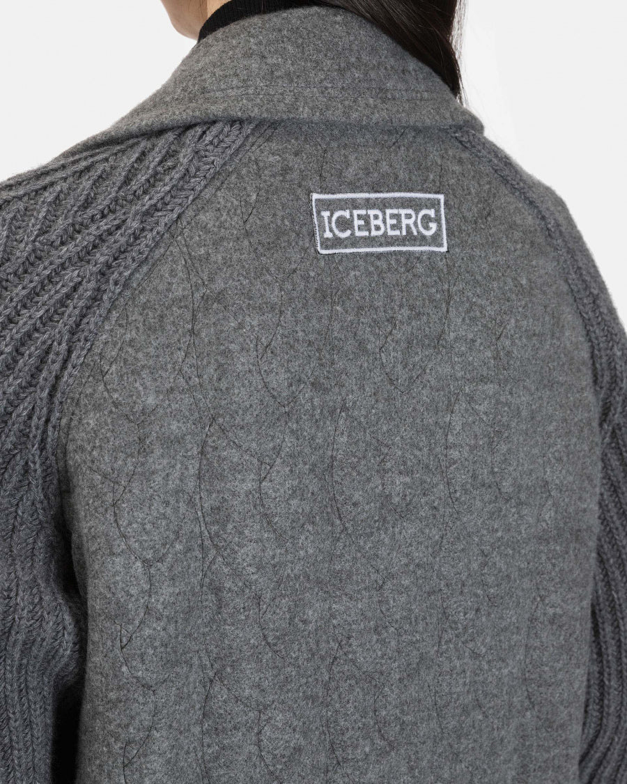 Iceberg - Knit Sleeve Grey Coat