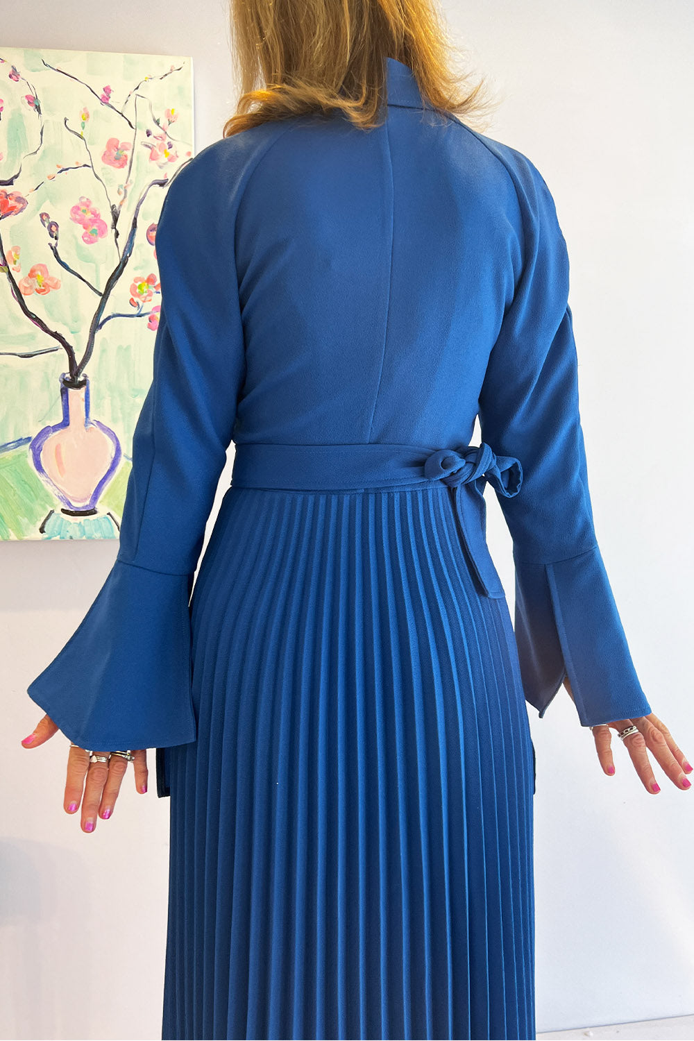 Thebe Magugu- Raglan Semi Pleated Dress: Cobalt Blue
