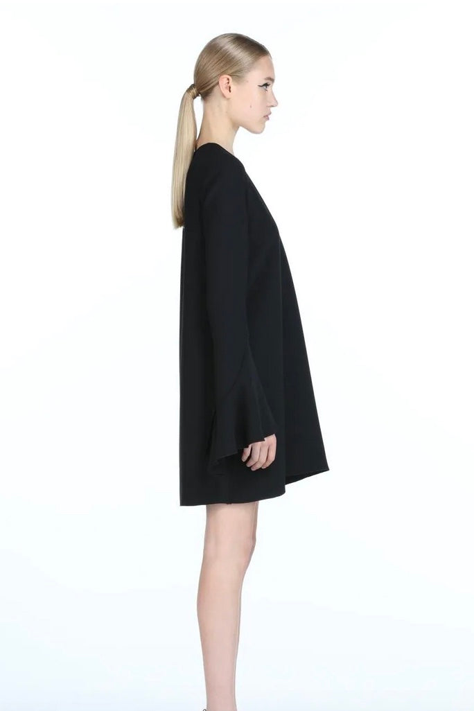 No. 21 - Pleated-Cuff Mini Dress: Black