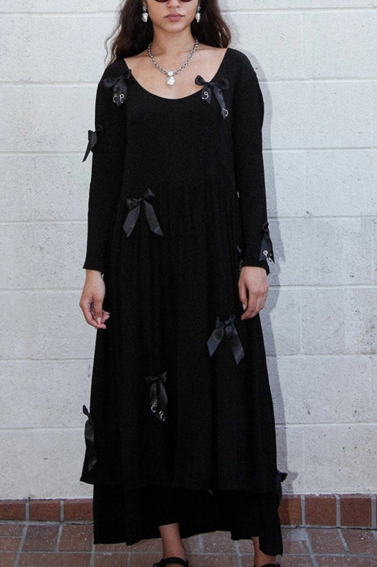 Kkco - Pierced Swan Dress: Black
