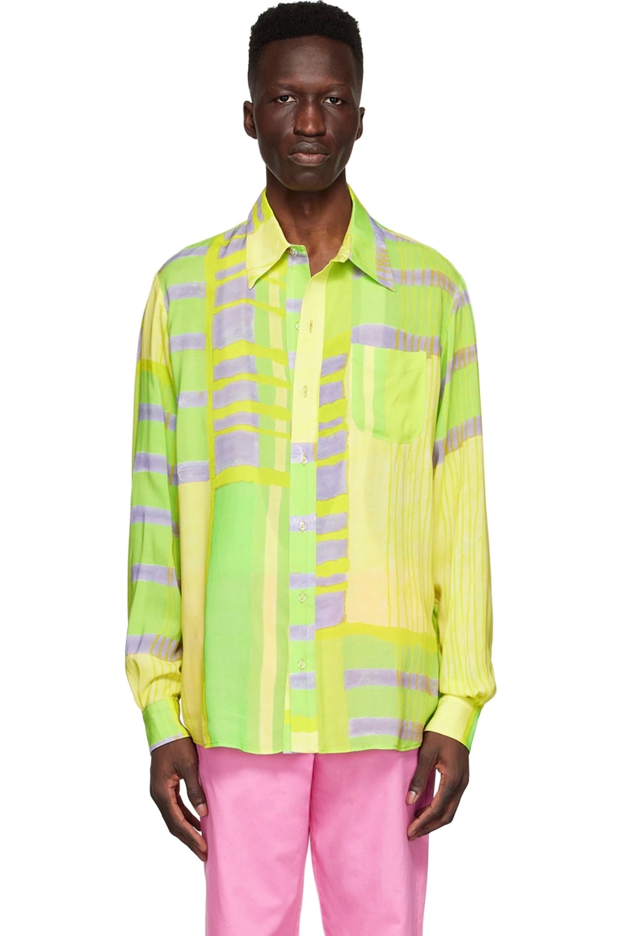 Collina Strada - Convention Button Up: Lime Plaid