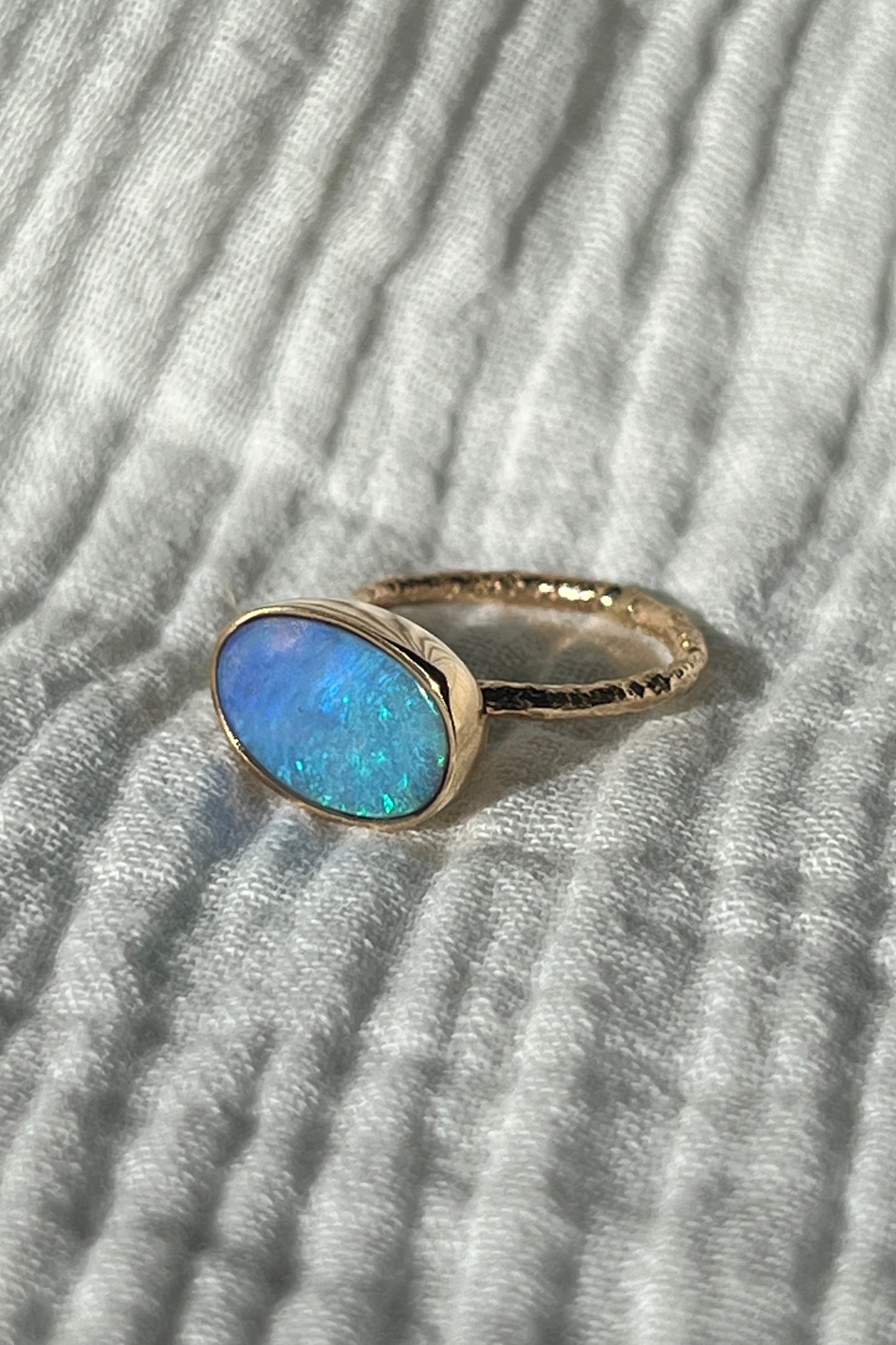 Airy Heights Design - Opal Pod Ring With Bermuda Cedar Branch Band: 14k Gold