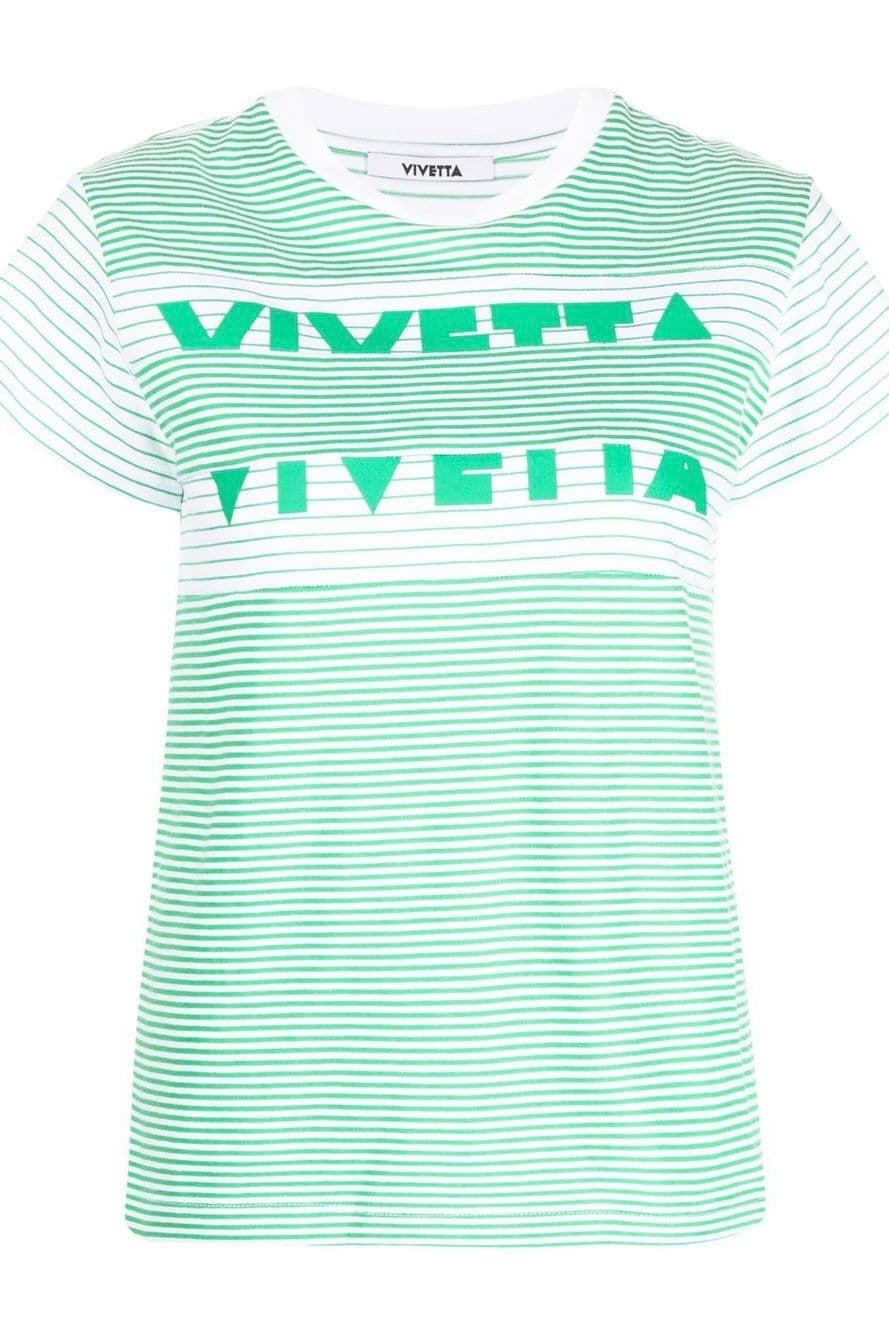 Vivetta- Striped Logo Tee: Green/White