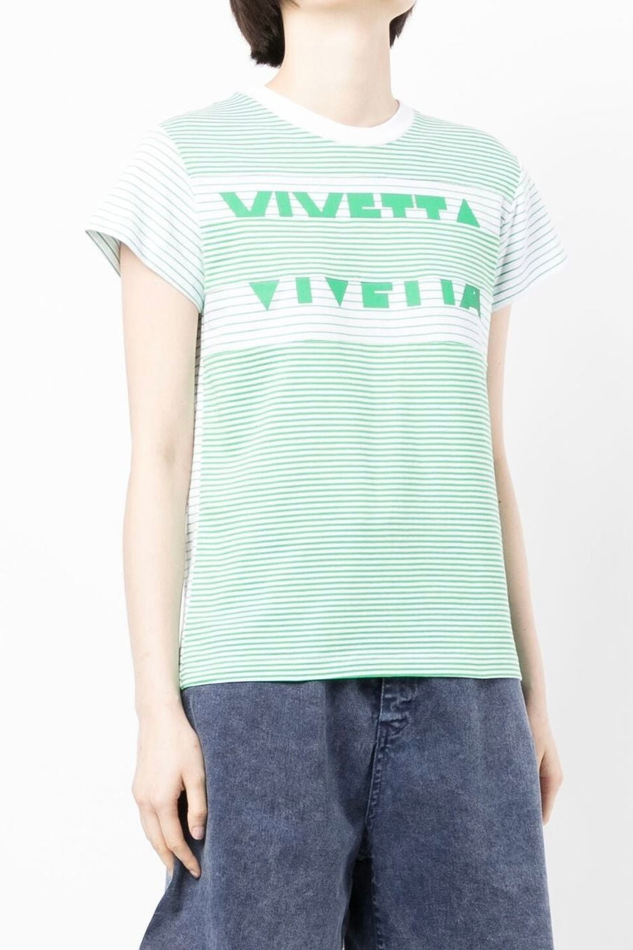 Vivetta- Striped Logo Tee: Green/White