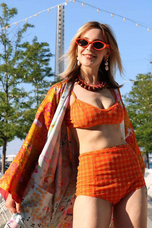 Rachel Comey- Revival Swim Top: Orange Plaid