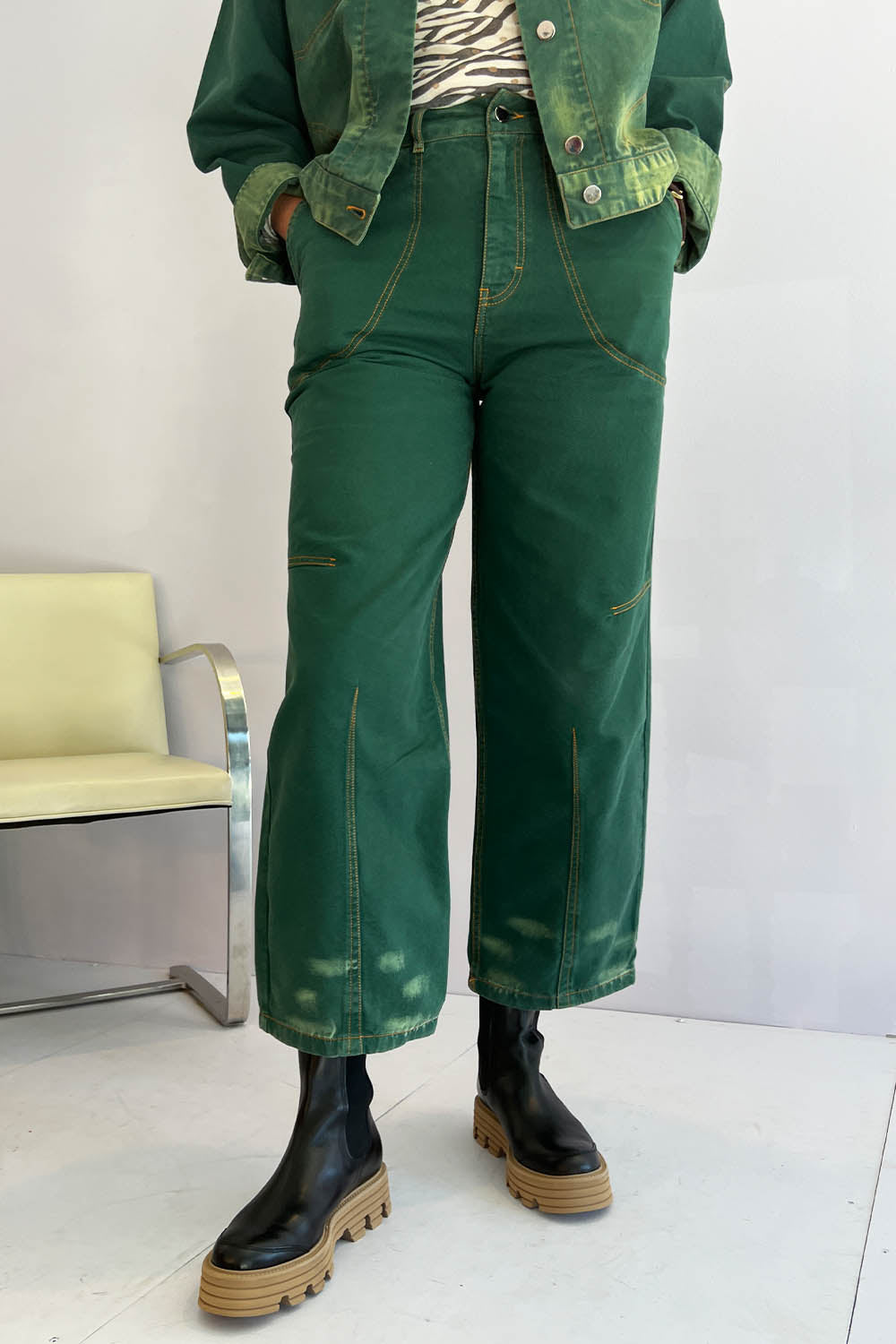 Le Cavalier - Wide Leg Jeans: Green Wash