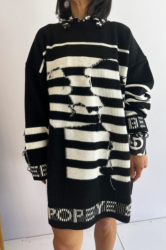 Iceberg- Popeye Sweater Dress: Black & White Stripes