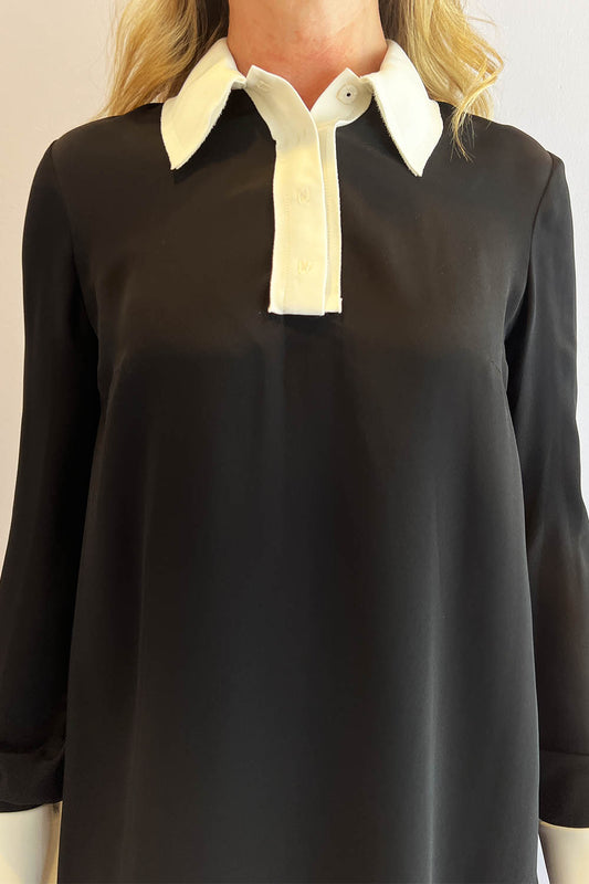 No. 21- Collared Mini Shirt Dress: Black